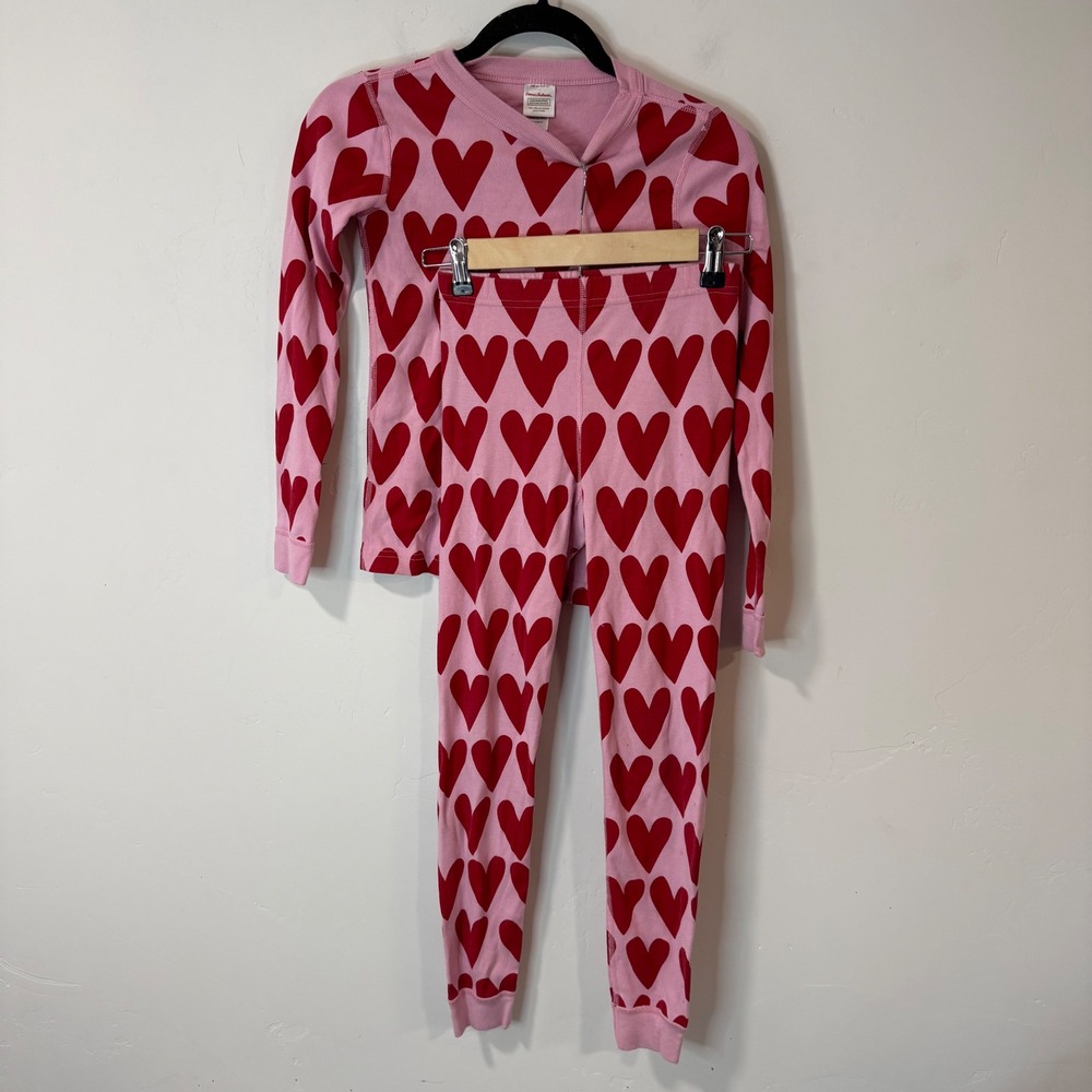 Hanna Andersson Kids Pajama Set 10 Pink Red Hearts Excellent Organic Cotton PJ
